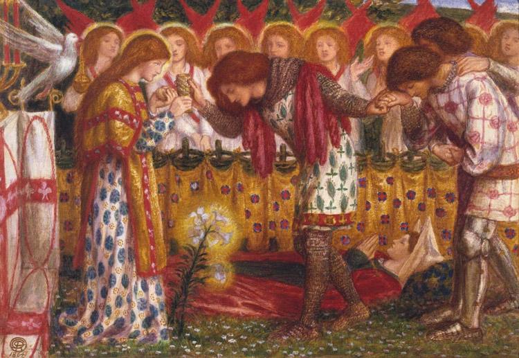 Dante Gabriel Rossetti How Sir Galahad,Sir Bors and Sir Percival were Fed with the Sanc Grael But Sir Percival's Sister Died by the Way (mk28) Germany oil painting art